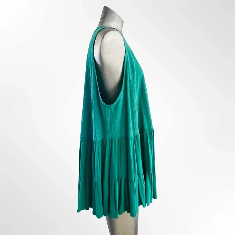 Free People Right on Time Green Sleeveless Tiered Tunic Tank Top Size L